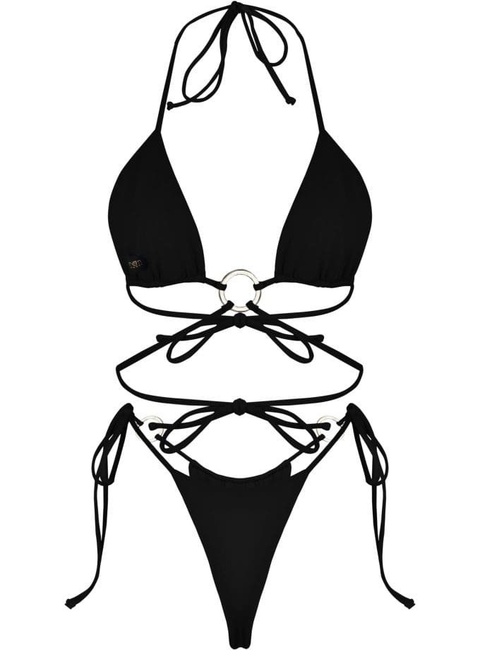 Camellia Black – Timeless Black Cross Strap Bikini in ECONYL®