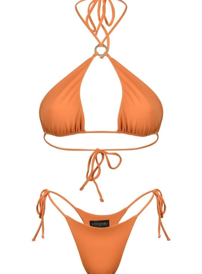 Mae Brazilian Style String Bikini Featuring Chic Ring Detail in Tangerine Orange