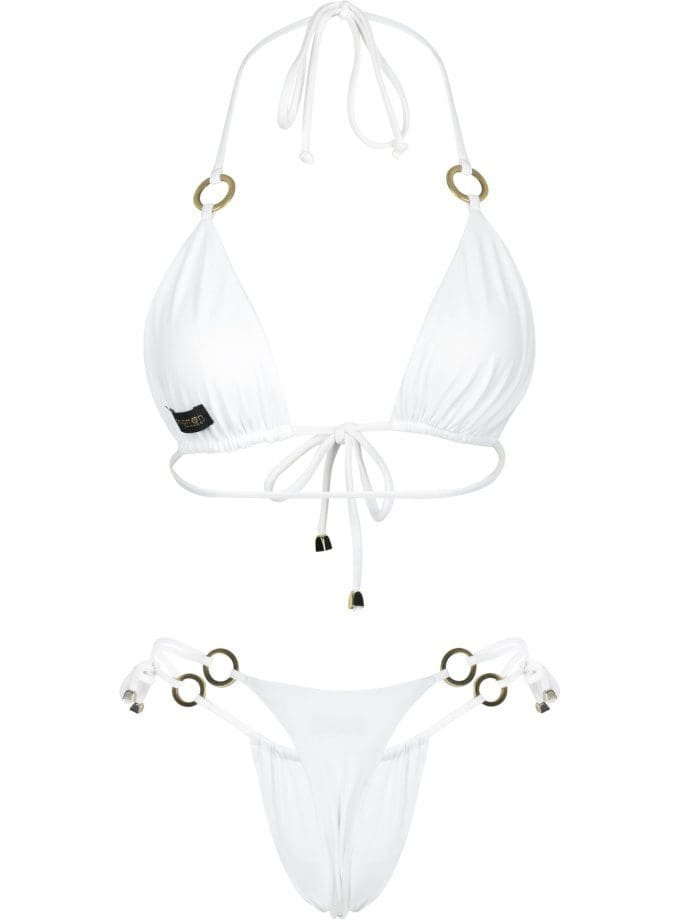 Shea White Bikini Set – Minimal Eco Swimwear with Gold Accents