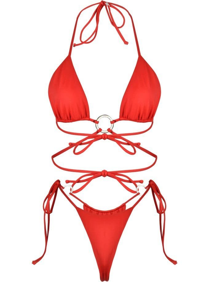 Camellia Red Bikini – Bold Red Cross Strap Bikini in ECONYL®