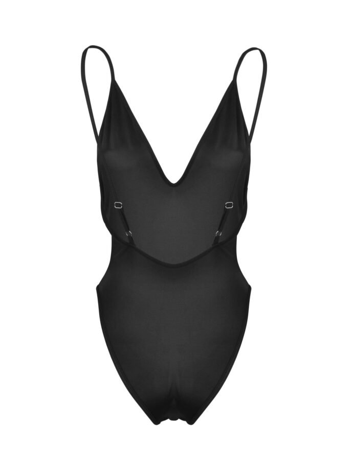 Freydis One Piece – Seamless Deep V Swimsuit in Black