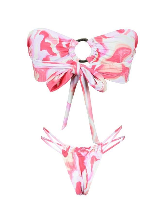 Artemis Bandeau Bikini – Pink Swirl Print