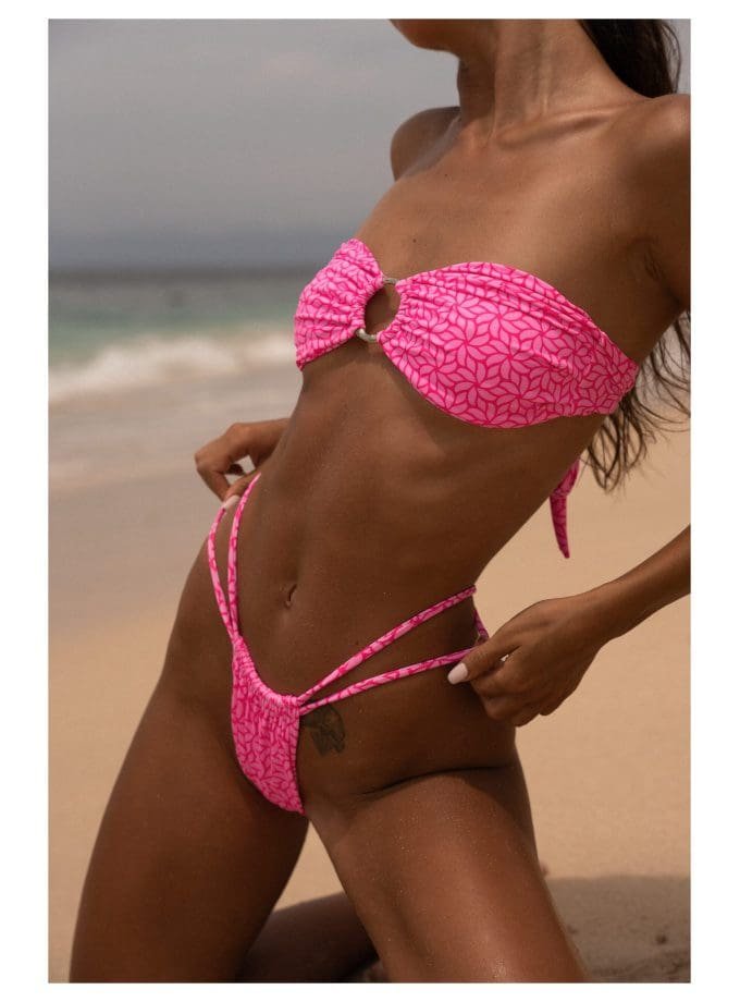 Artemis Bandeau Bikini – Hot Pink Print Double Strap