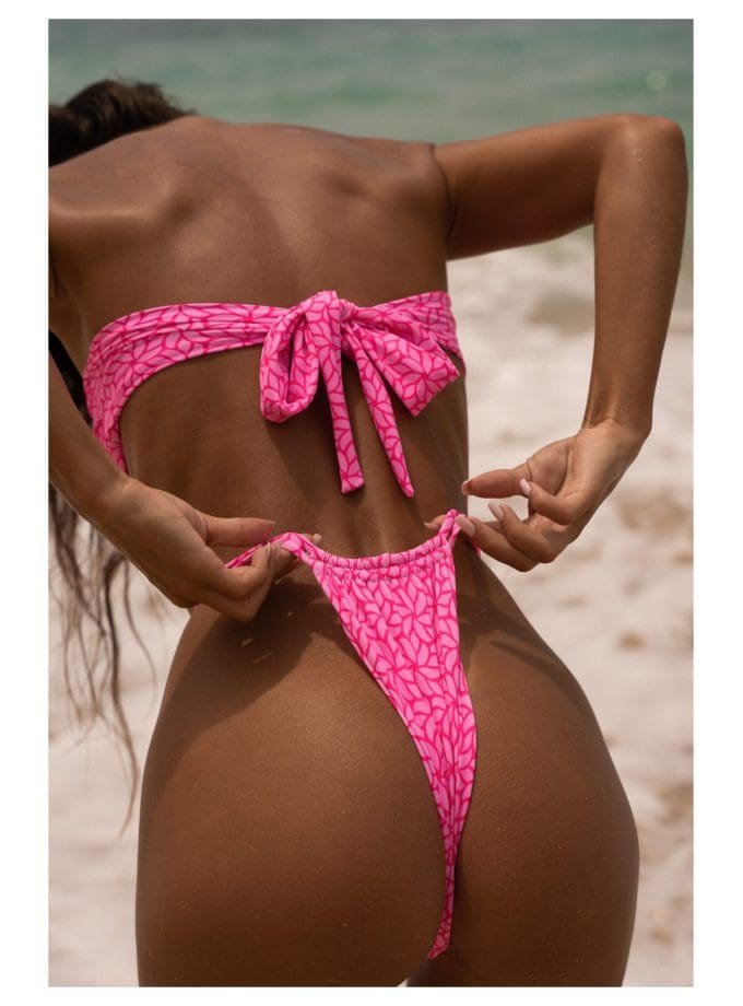 Artemis Bandeau Bikini – Hot Pink Print Double Strap