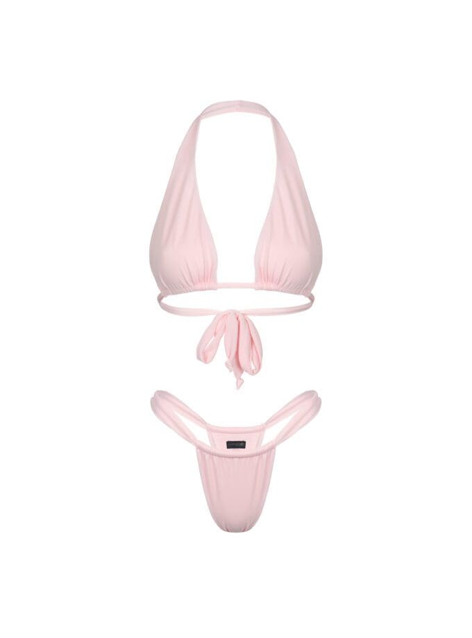 Aura Triangle Halter Neck Bikini in Pastel Pink