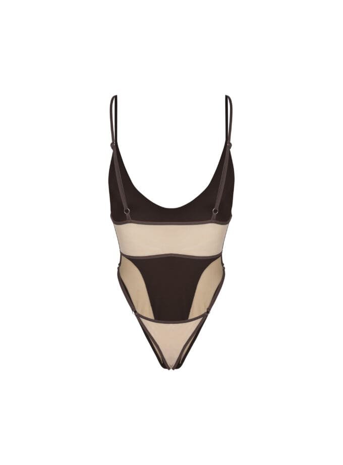 Sumatra One Piece - Brown & Nude Mesh