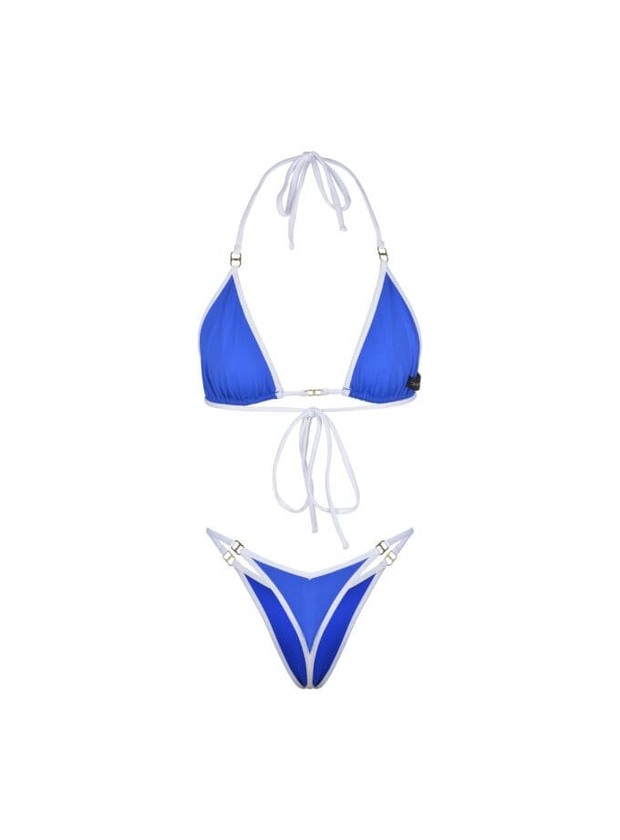 Bambi Bikini Set – Contrast Trim Triangle Bikini in Blue