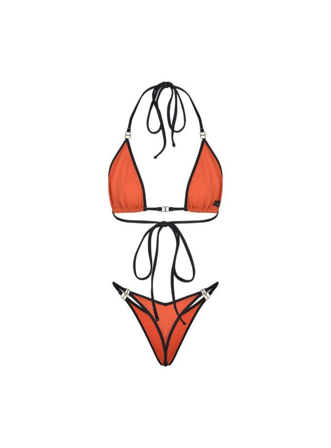 Bambi Bikini Set – Contrast Trim Triangle Bikini in Coral