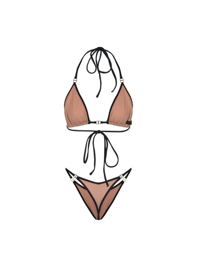 Bambi Bikini Set – Contrast Trim Triangle Bikini in Nude