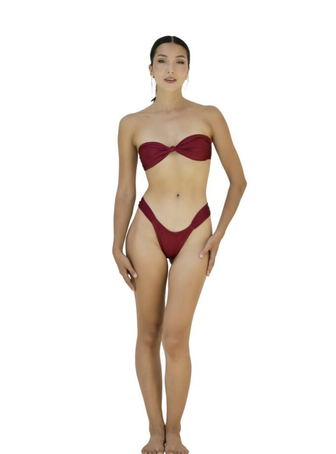 Margaux Bandeau Bikini - Rouge with Ruched Side Bottom