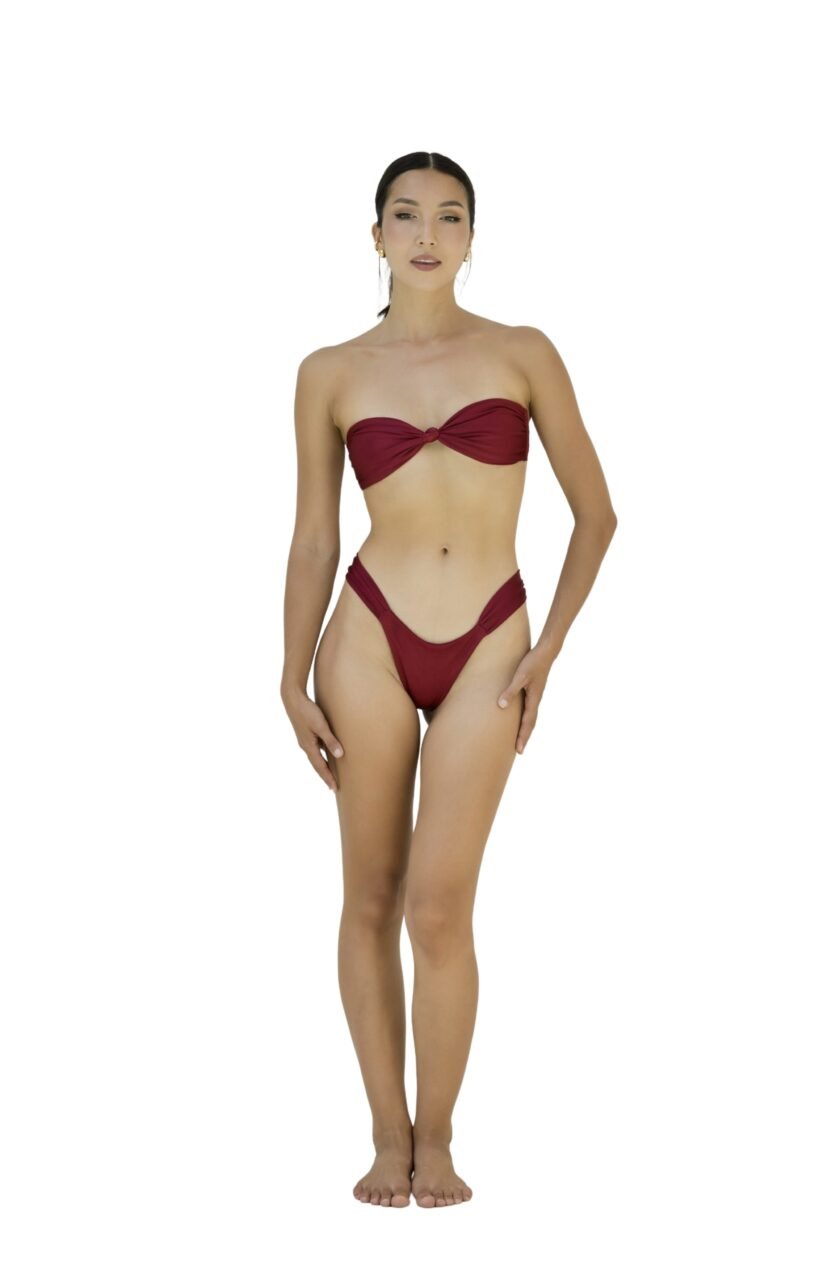 Margaux Bandeau Bikini - Rouge with Ruched Side Bottom