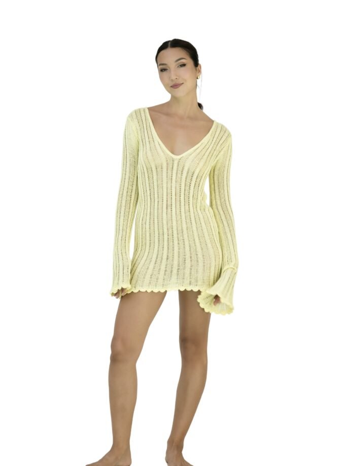 Alor Crochet Beachwear - Butter Yellow Shimmer Knit Mini Dress