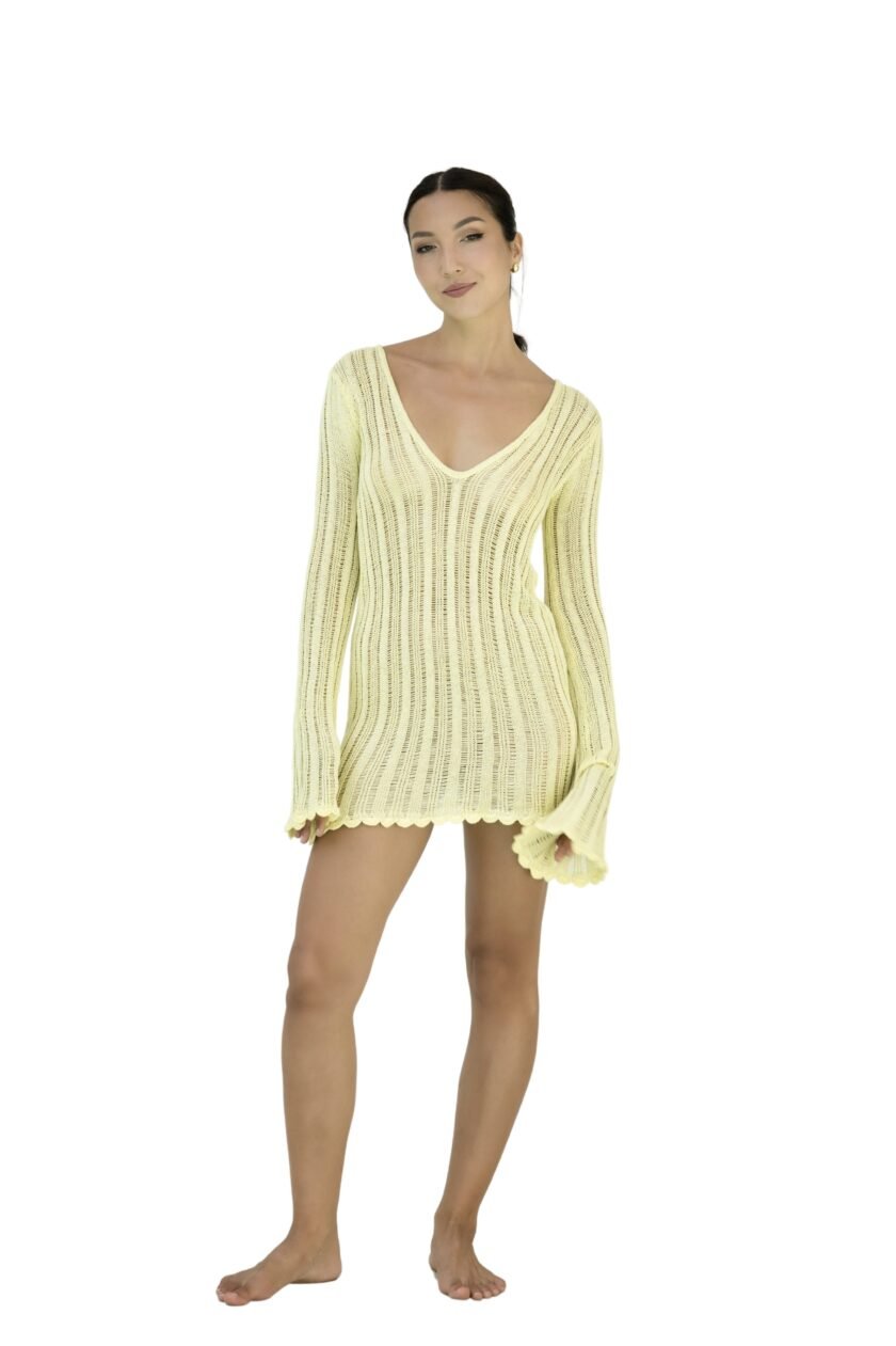 Alor Crochet Beachwear - Butter Yellow Shimmer Knit Mini Dress