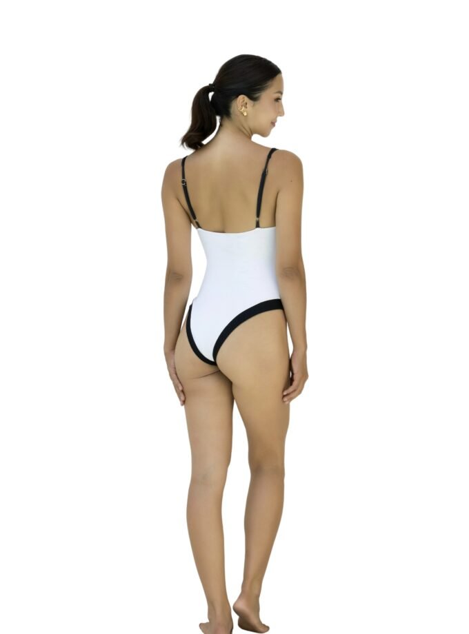 Alba One Piece – White Black Sculpting Swimsuit by Cinnamon Swim