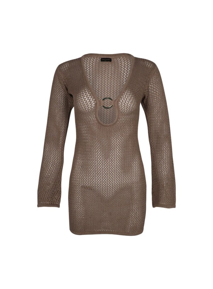 Seashell Cocoa Cover-Up Dress – 100% Cotton Knit Resortwear