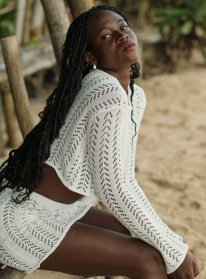 Fleur Knit Set – 100% Cotton Crochet Two-Piece in Beige