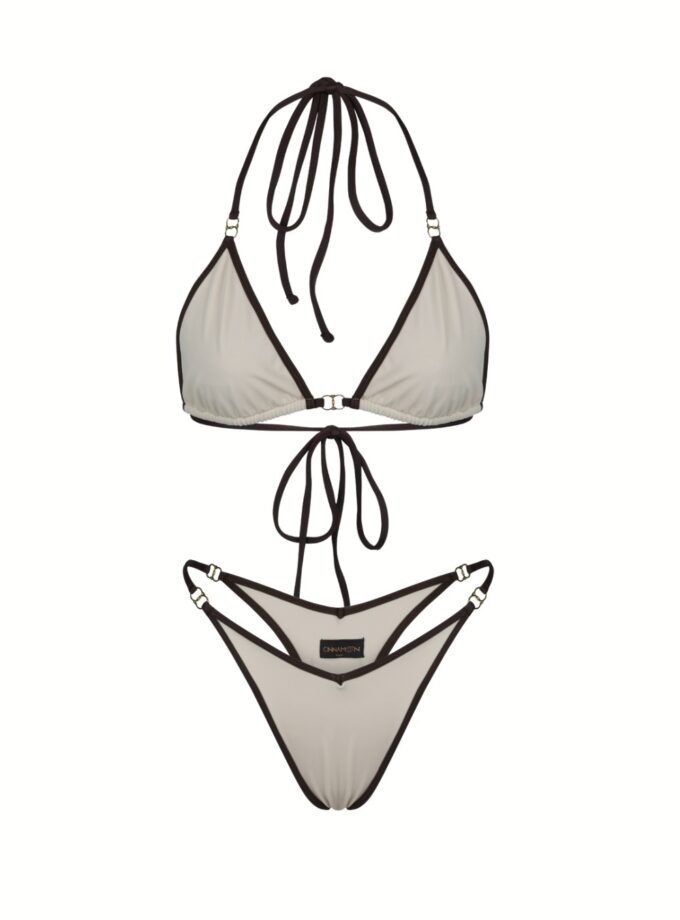 Bambi Bikini Set – Contrast Trim Triangle Bikini in Ivory