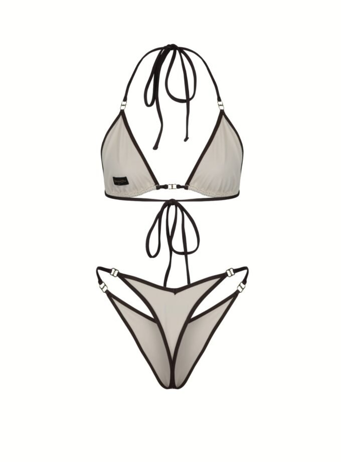 Bambi Bikini Set – Contrast Trim Triangle Bikini in Ivory