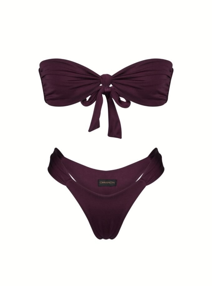 Margaux Bandeau Bikini - Velvet Plum with Ruched Side Bottom