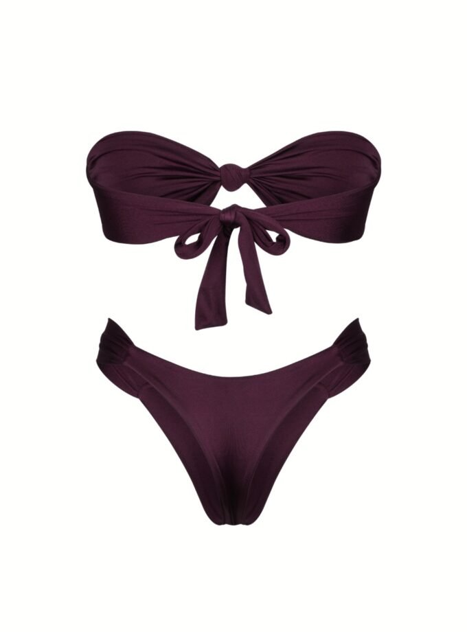 Margaux Bandeau Bikini - Velvet Plum with Ruched Side Bottom
