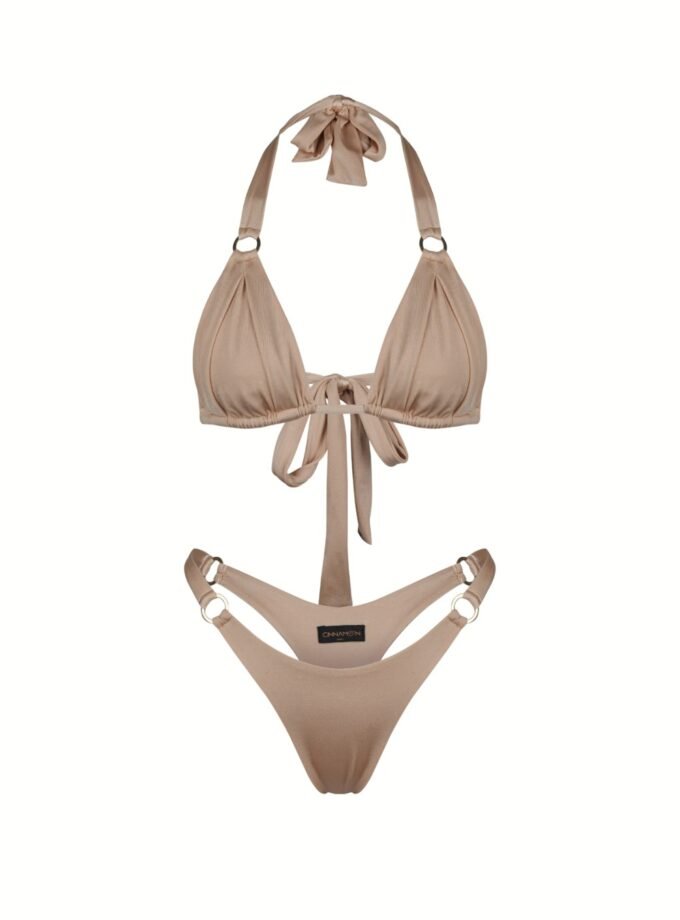 Monaco Bikini Set Beige – Shiny Nude Bikini with Gold Ring Detail