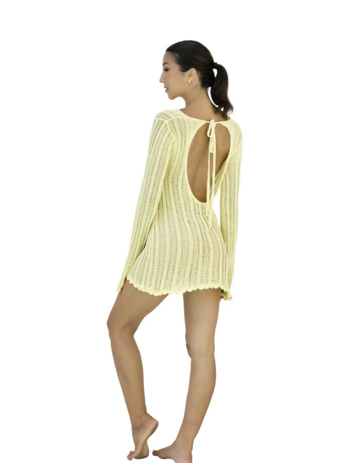 Alor Crochet Beachwear - Butter Yellow Shimmer Knit Mini Dress