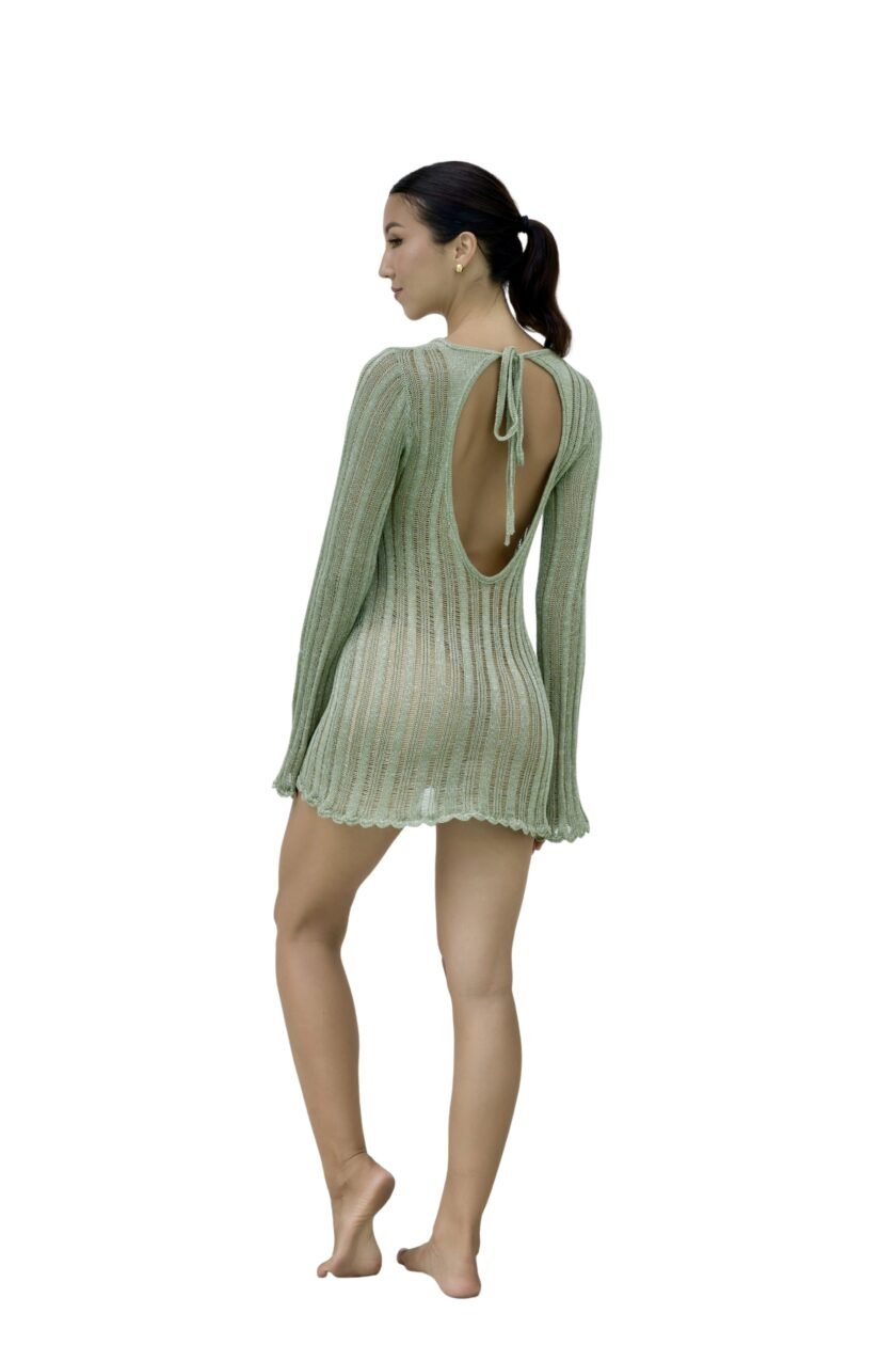 Alor Crochet Beachwear - Olive Shimmer Knit Mini Dress - Image 2