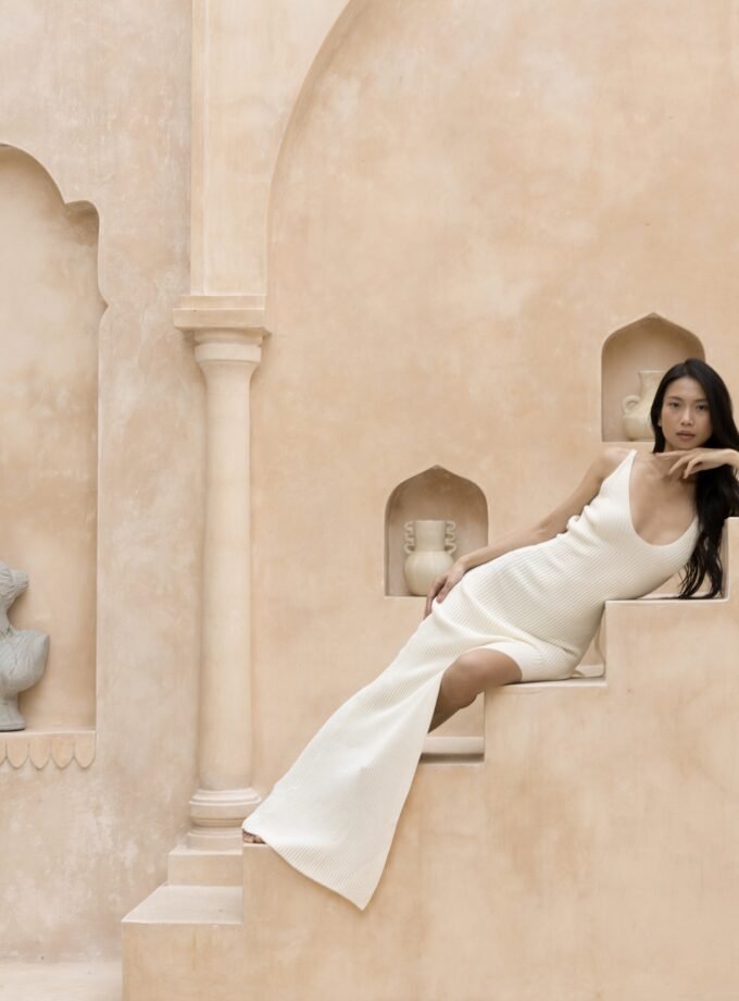 Borneo Vanilla Ribbed Knit Dress – Cream Resortwear Essential